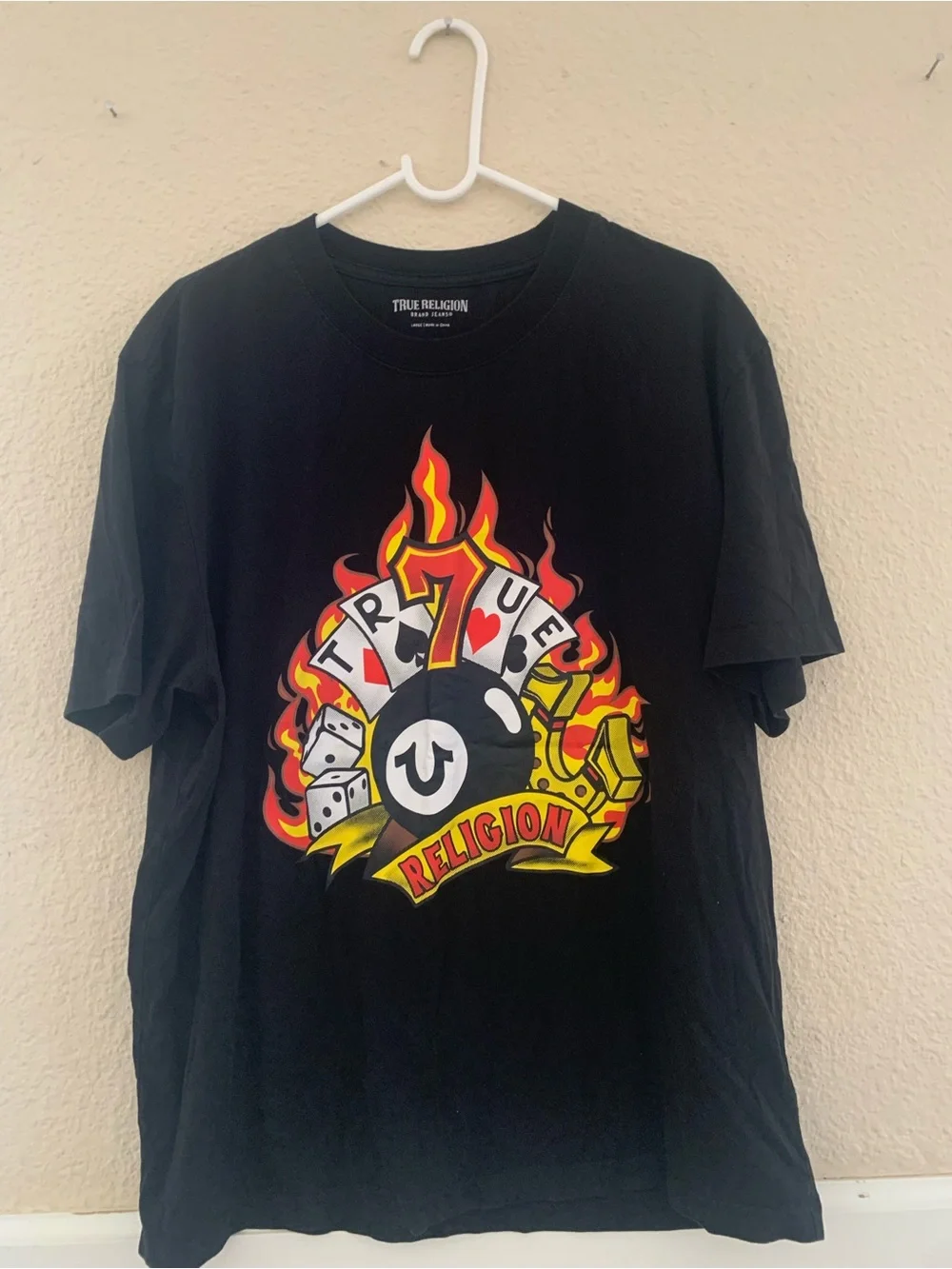 True Religion Black Short-Sleeve Tee with Flame Graphic